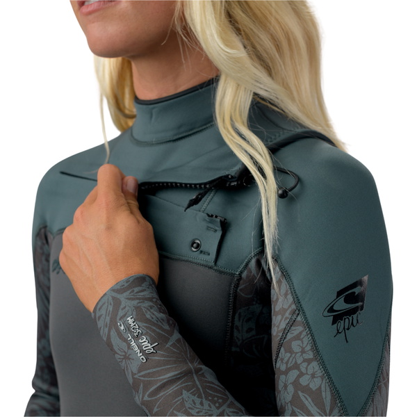 2026 O'Neill Womens Epic 3/2mm Chest Zip Wetsuit 5650 - Tempered Steel / Shaded Island Sky / Shade